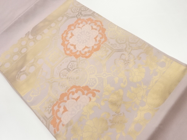 JAPANESE KIMONO / VINTAGE NAGOYA OBI / WOVEN FLOWER CREST & FLOWER ARABESQUE